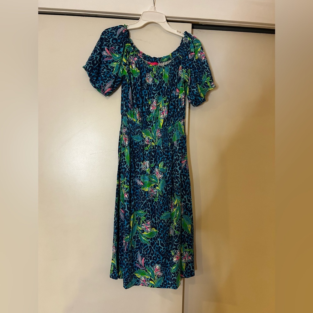 Lilly Pulitzer Blue and Green Floral Midi Dress